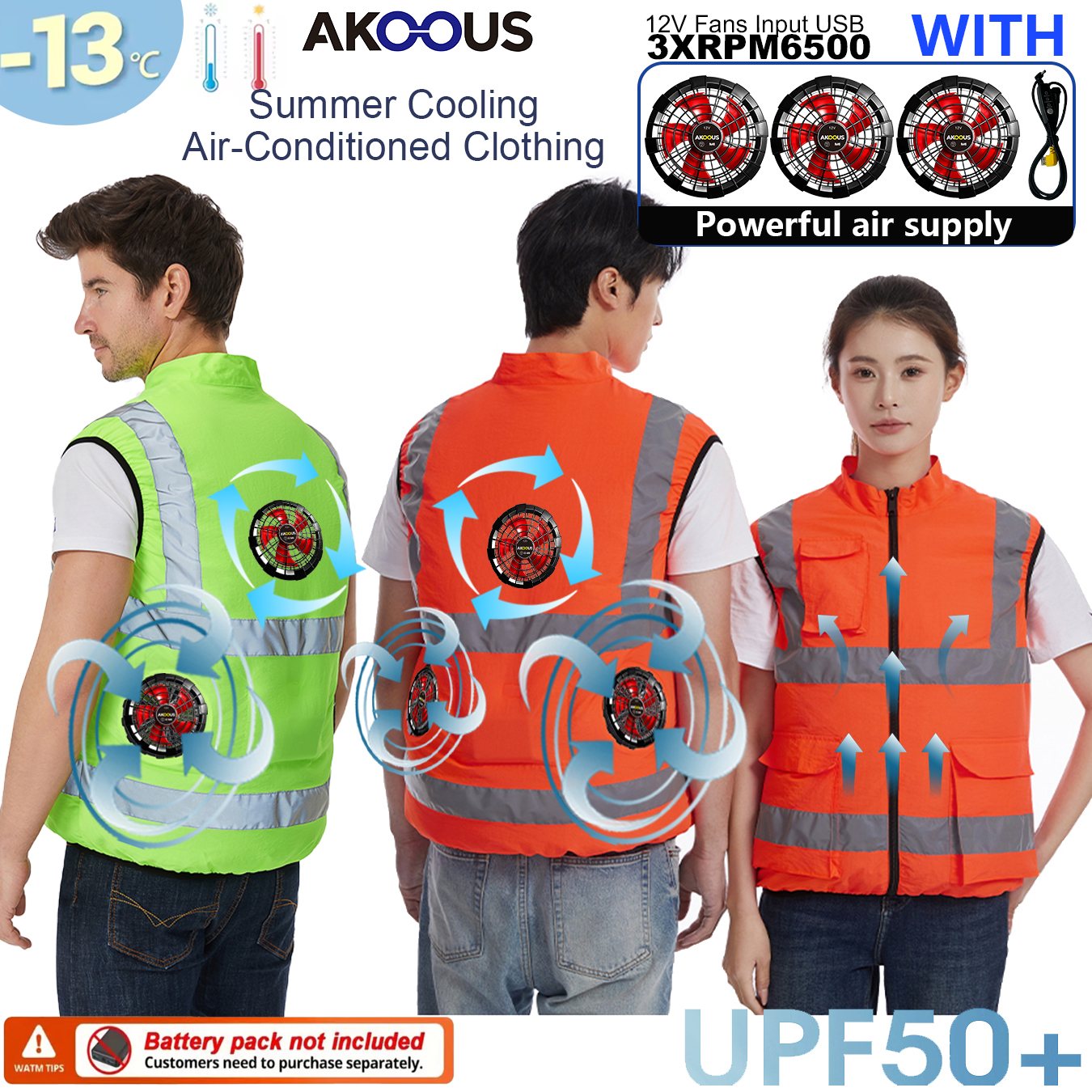 Fishing Jacket Waterproof - سترة تبريد AKOOUS بـ 3 مراوح،
