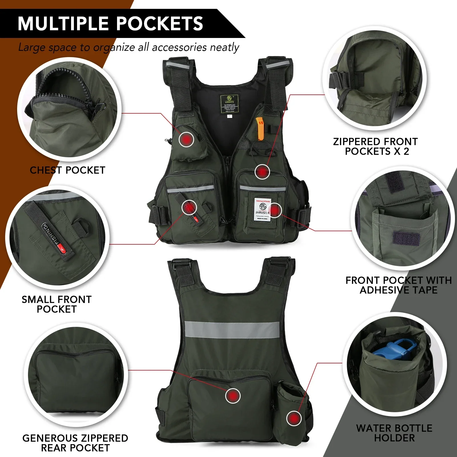 Fishing Jacket Waterproof - سترة نجاة للبالغين 2026 متعددة الجيوب