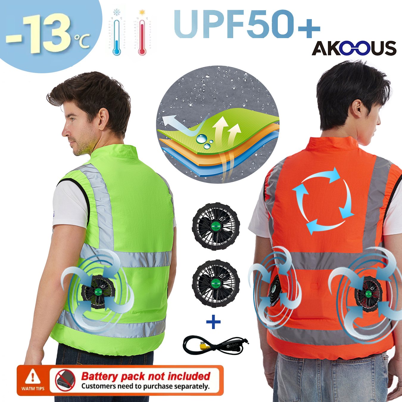 سترة تبريد AKOOUS بـ 3 مراوح،  - مراجعة Fishing Jacket Waterproof وسعره