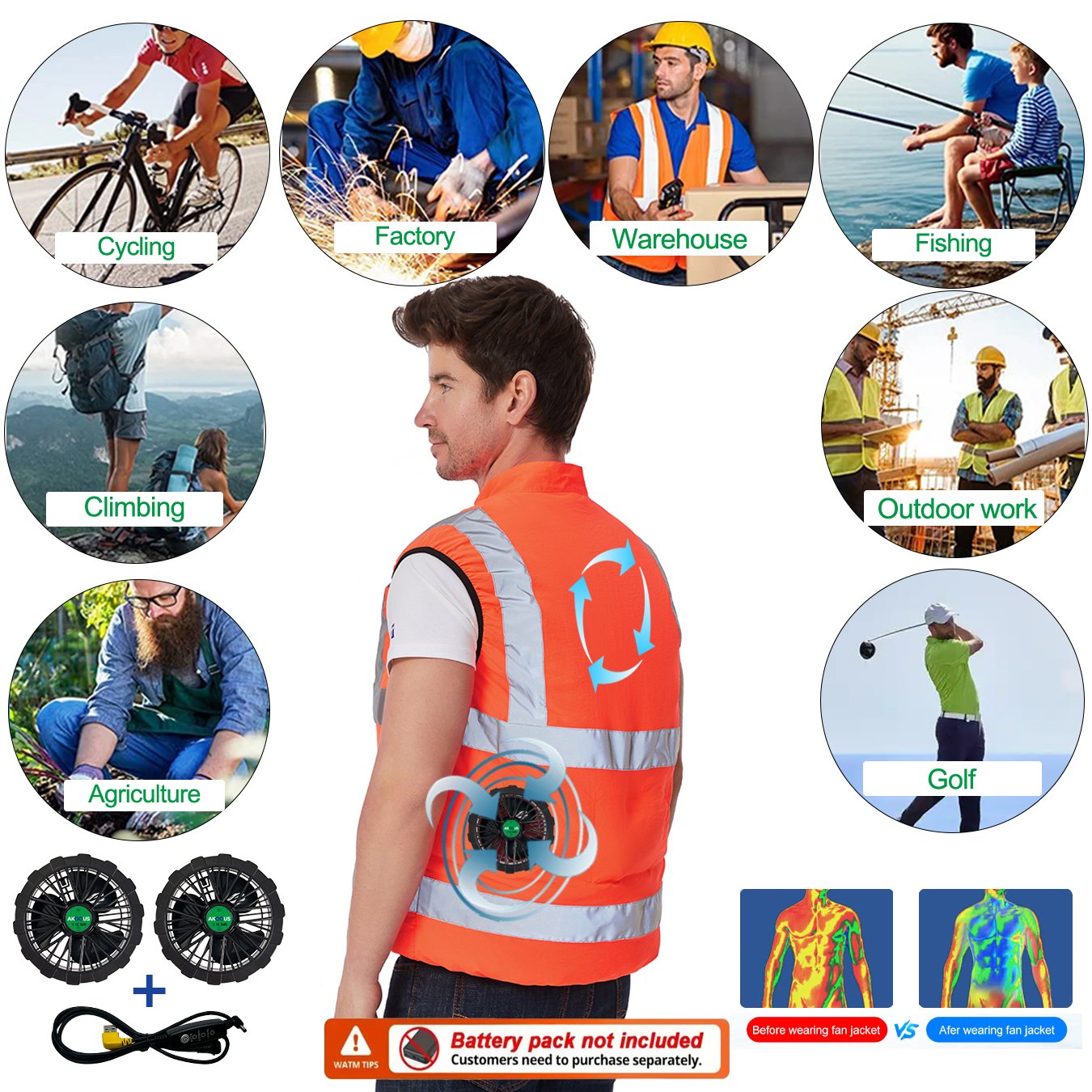 سترة تبريد AKOOUS بـ 3 مراوح،  - مراجعة Fishing Jacket Waterproof وسعره